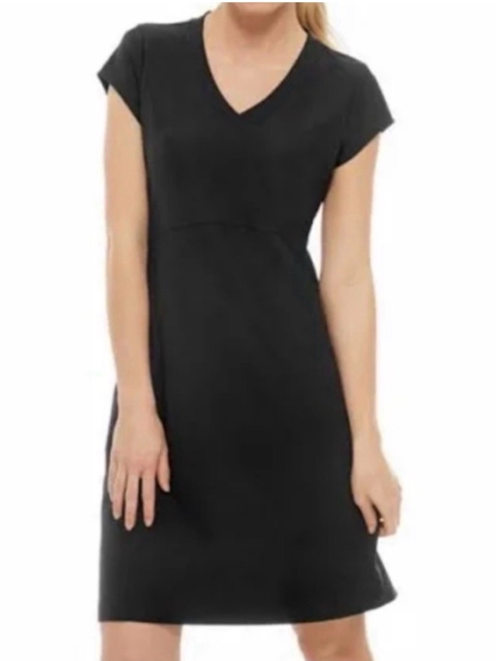 L.L. Bean Black Short Sleeve Fitness Dress V-Neck T-Shirt Dress Pocket Large